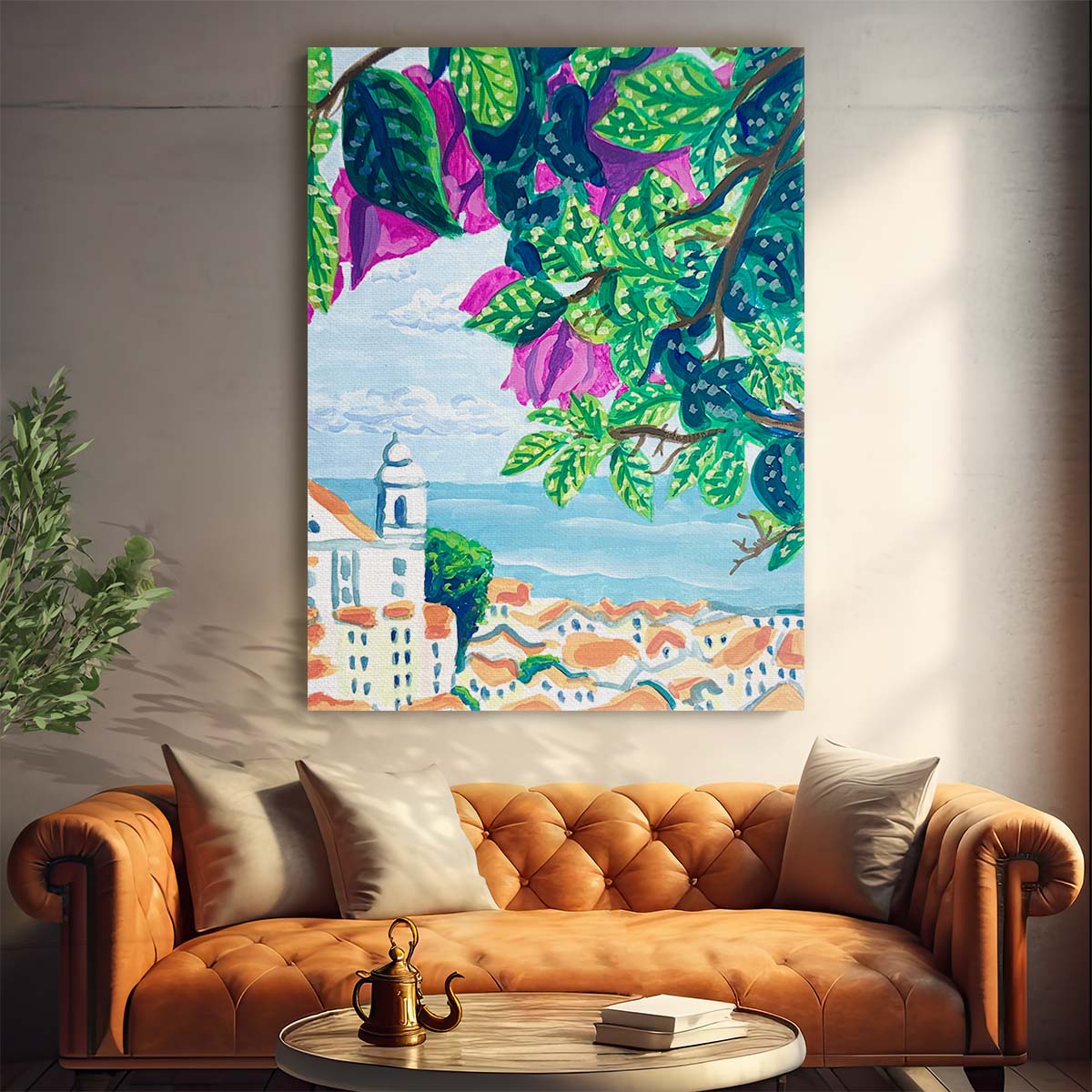 Vibrant Lisbon Cityscape Illustration Colorful Portugal Seascape Wall Art by Luxuriance Designs, made in USA