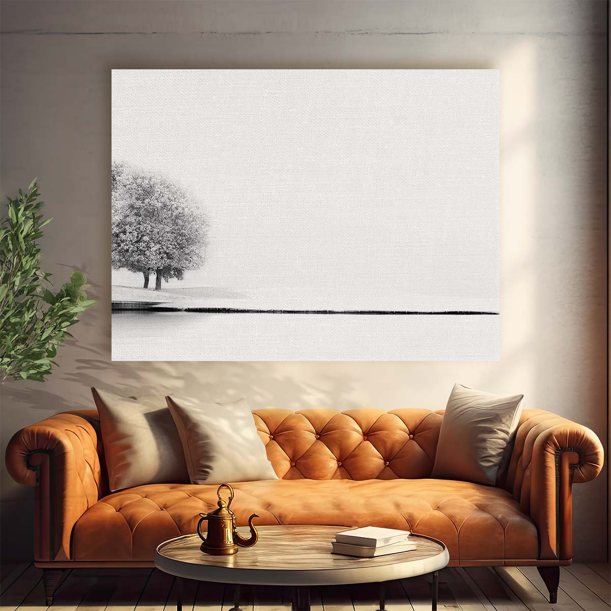 Minimalist Winter Snowscape Monochrome Lake Wall Art by Luxuriance Designs. Made in USA.