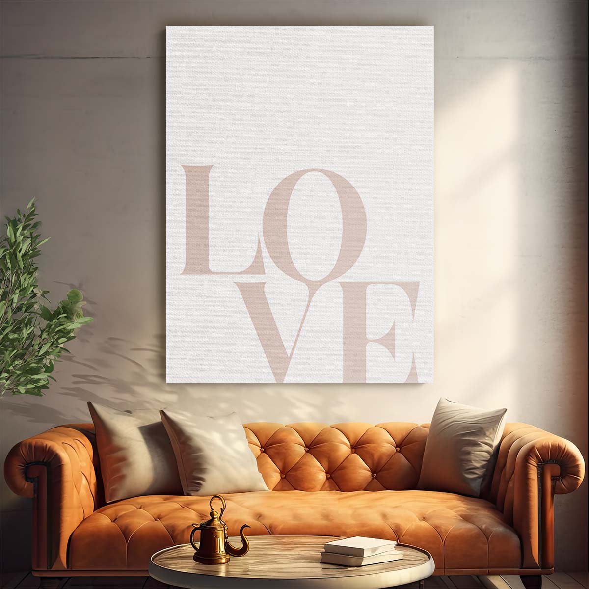 Love Beige Illustration Artwork with Quote on Bright Background by Luxuriance Designs, made in USA