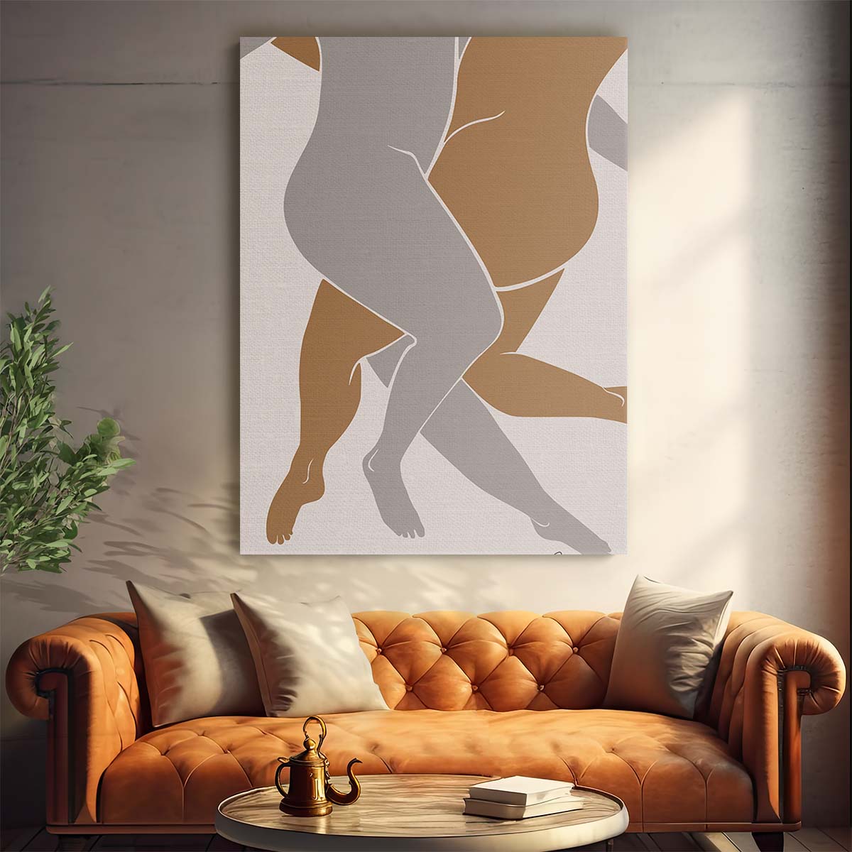 Mid-Century Matisse-Inspired Figurative Illustration of Cuddling Lovers by Luxuriance Designs, made in USA
