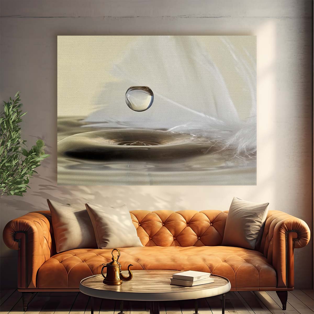 Delicate Feather & Water Droplet Macro Wall Art by Luxuriance Designs. Made in USA.