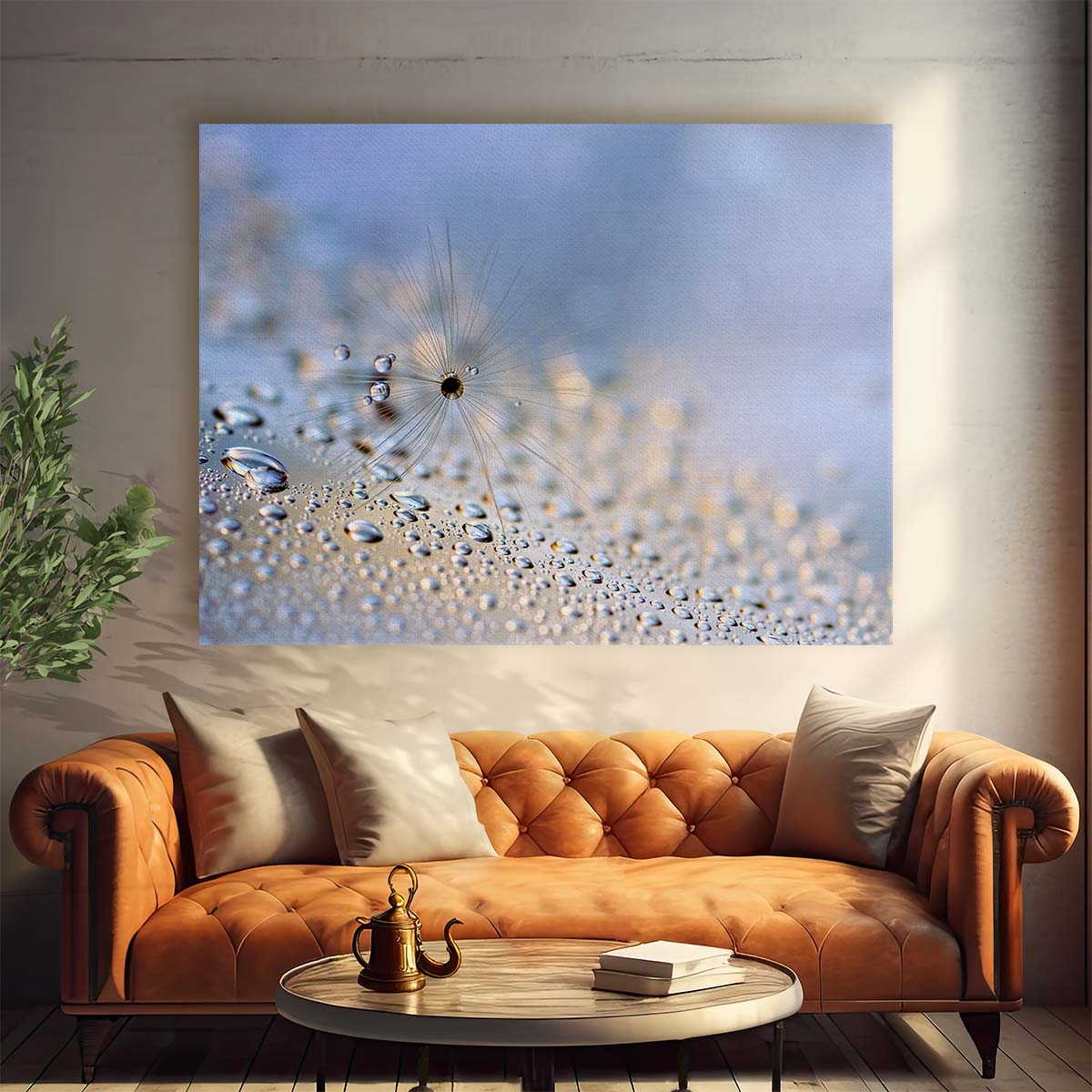 Delicate Feather & Seed Macro Droplets Wall Art by Luxuriance Designs. Made in USA.