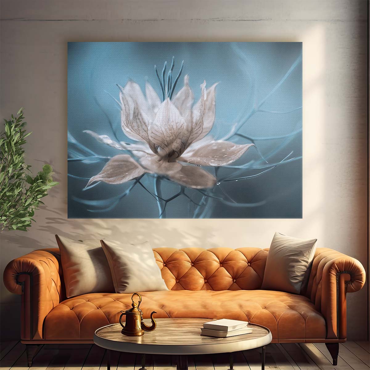 Delicate Blue & White Nigella Floral Macro Wall Art by Luxuriance Designs. Made in USA.