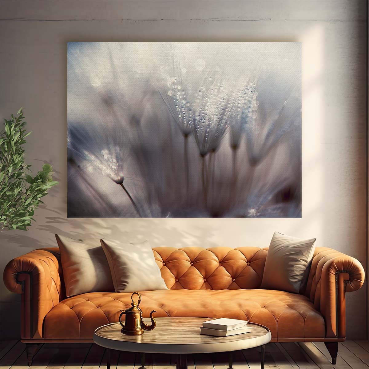 Delicate Dandelion Dewdrop Macro Floral Wall Art by Luxuriance Designs. Made in USA.