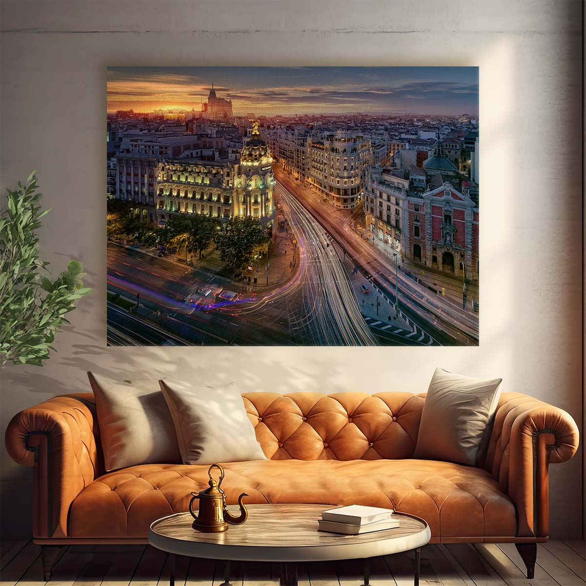 Madrid Skyline Sunset Iconic Cityscape Wall Art by Luxuriance Designs. Made in USA.