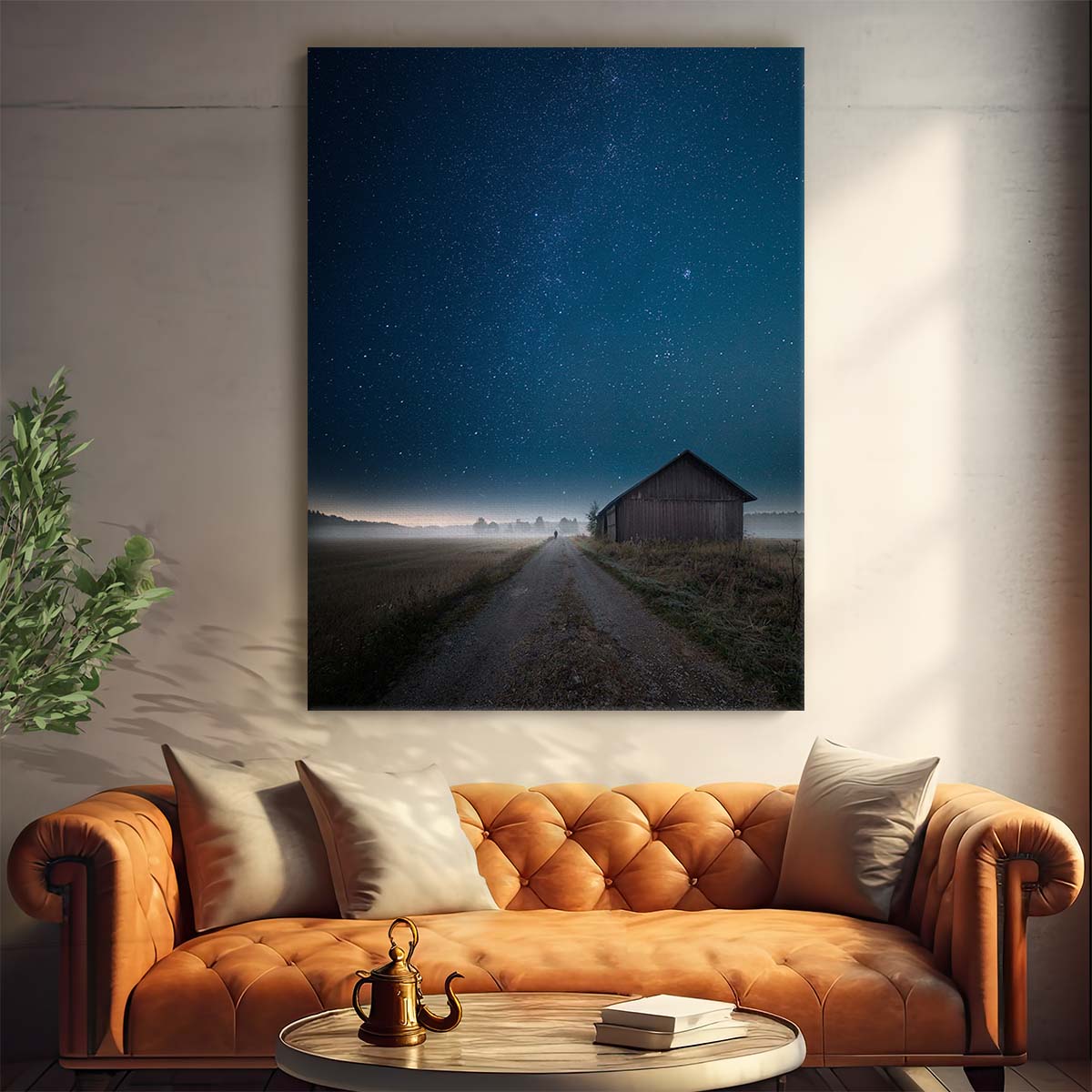 Starry Night Photography Lonely Figure Amidst Rural Landscape by Luxuriance Designs, made in USA