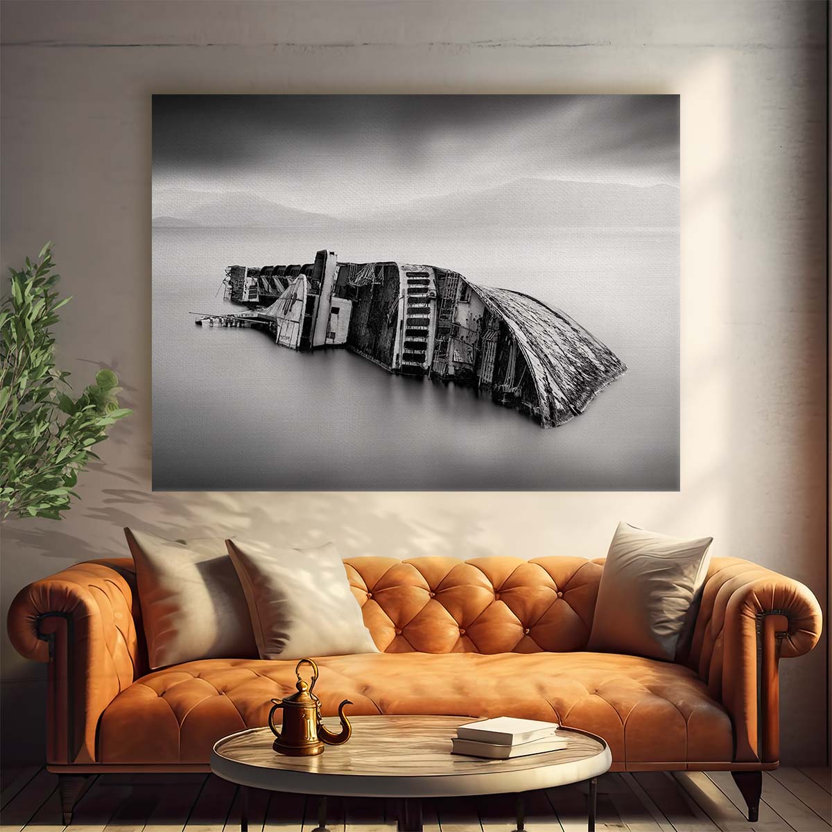 Silky Seascape Shipwreck Monochrome Wall Art by Luxuriance Designs. Made in USA.