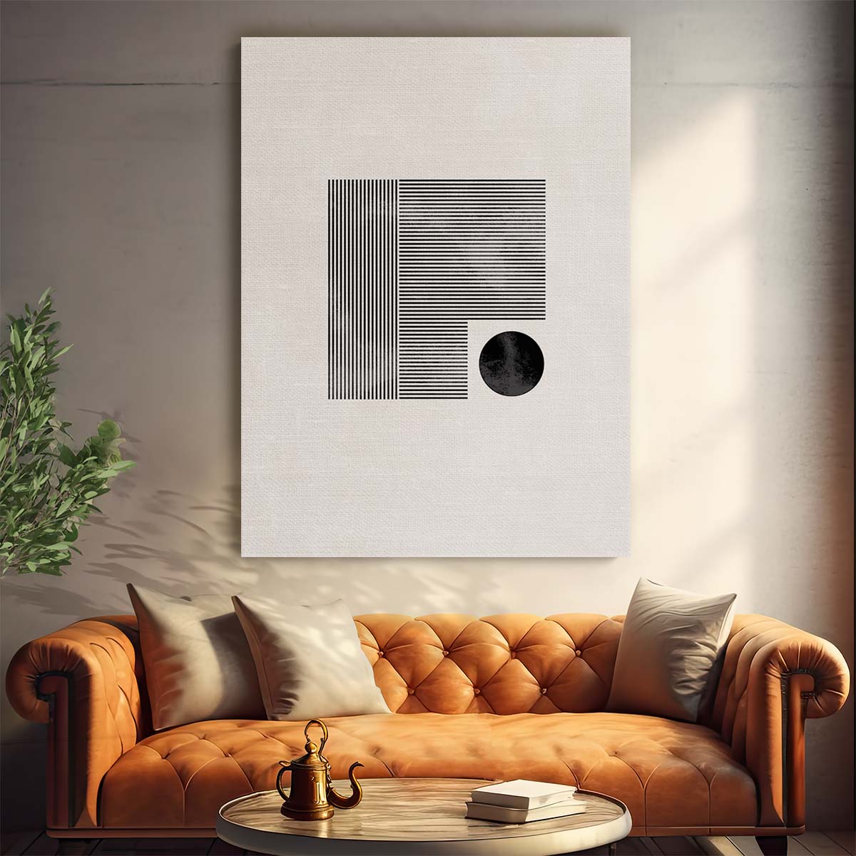 Abstract Geometric Line Art Illustration - Minimalist Square & Circular Shapes by Luxuriance Designs, made in USA
