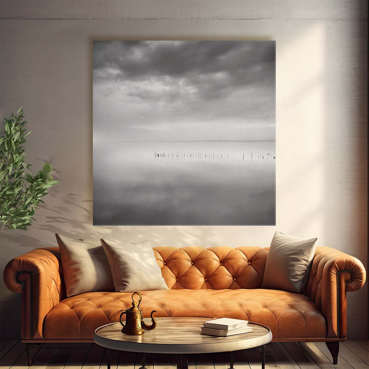 Monochrome Minimalist Lake & Sky Landscape Wall Art Photography by Luxuriance Designs. Made in USA.