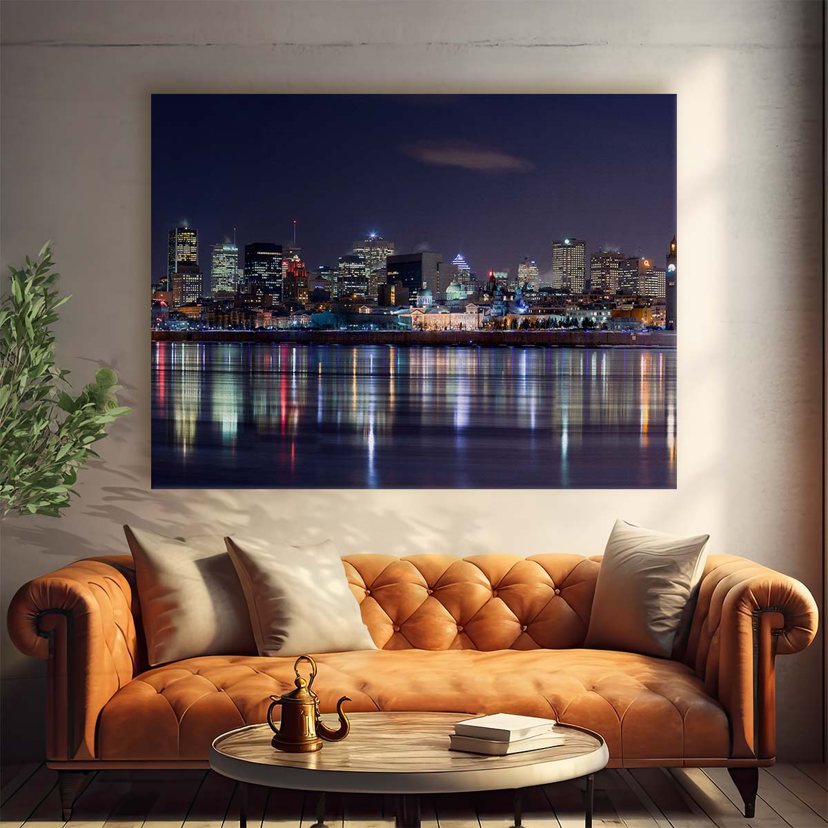 Montreal Skyline & Full Moon Reflection Wall Art by Luxuriance Designs. Made in USA.