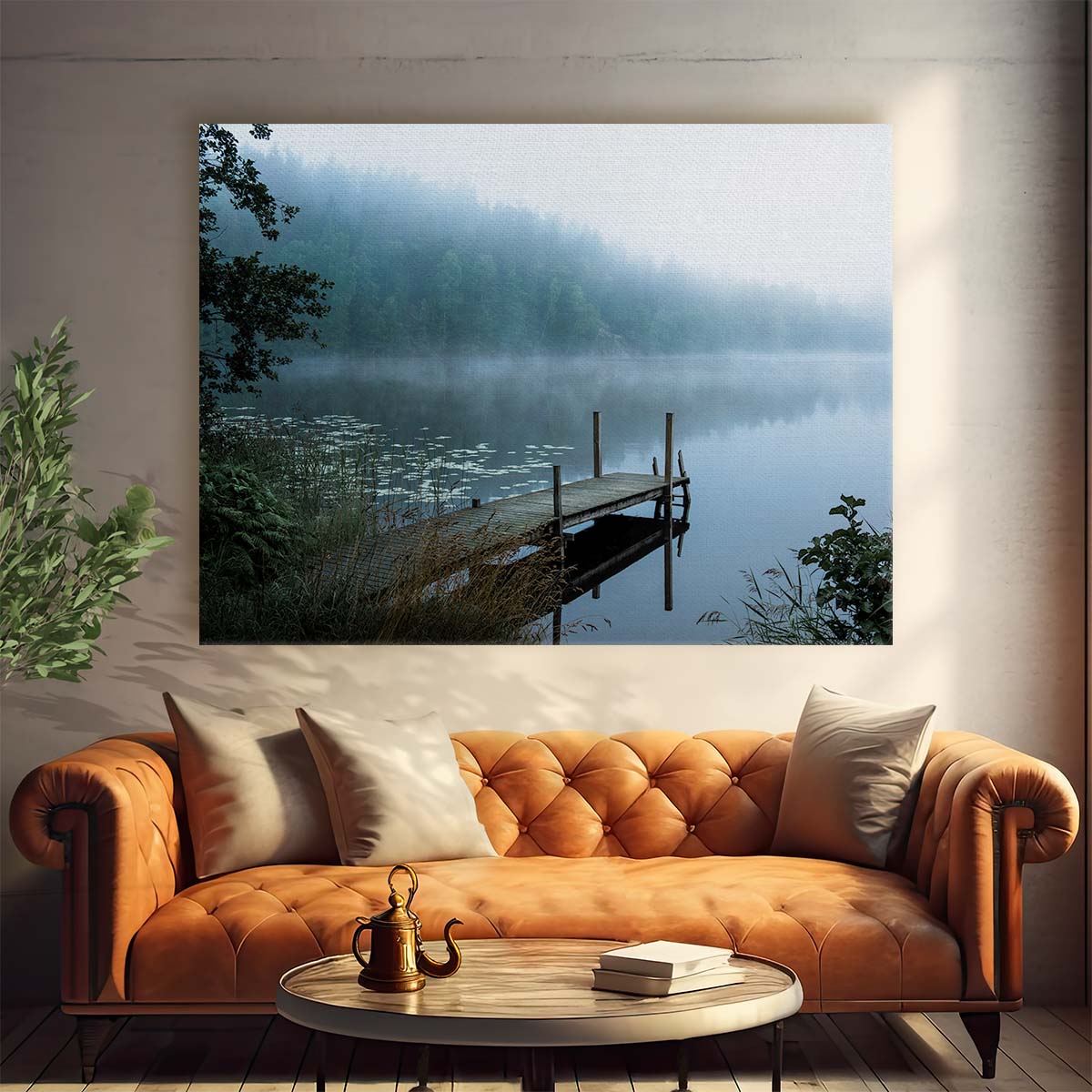 Serene Swedish Lake at Foggy Dawn Photography Wall Art