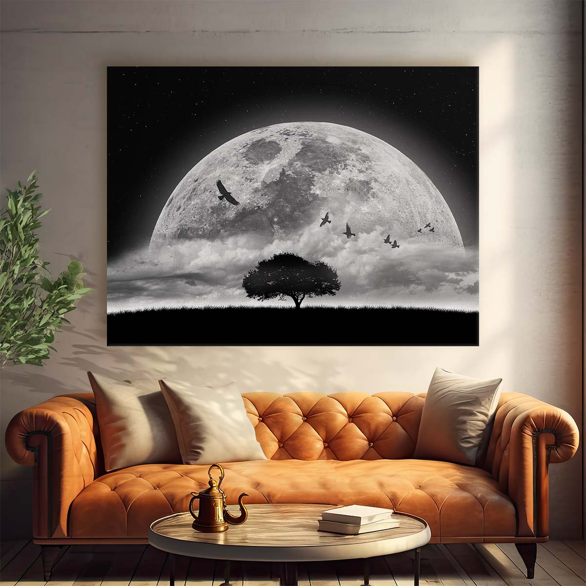 Surreal Moonlit Sky & Birds Montage Wall Art by Luxuriance Designs. Made in USA.