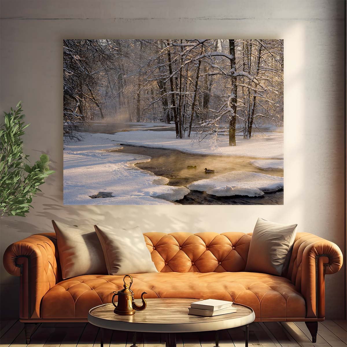 Sunrise Over Snowy Swedish Forest Landscape Wall Art by Luxuriance Designs. Made in USA.