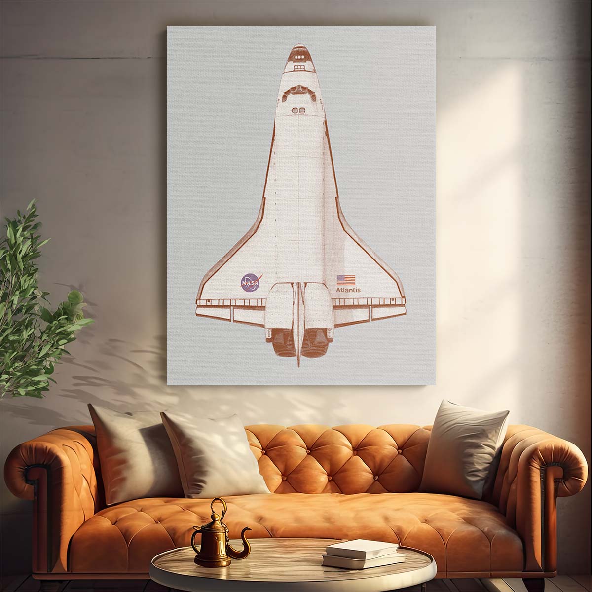 NASA Atlantis Space Shuttle Illustrated Aviation Poster, USA by Luxuriance Designs, made in USA