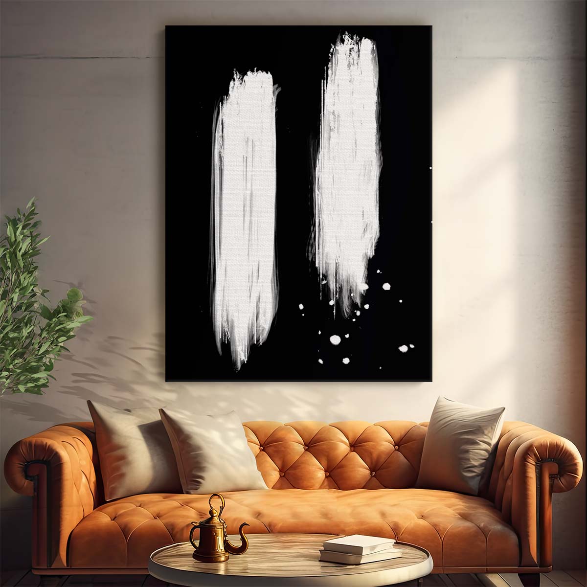 Monochrome Geometric Abstract Illustration Painting with Brush Strokes by Luxuriance Designs, made in USA