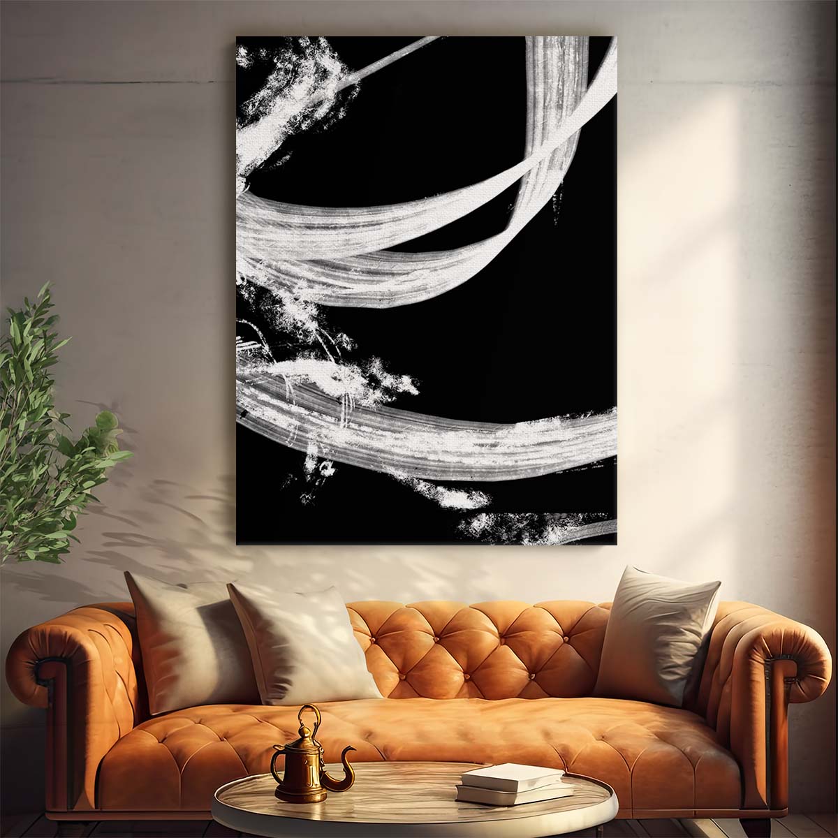 Monochrome Abstract Geometric Illustration Tapestry - Painterly Black and White by Luxuriance Designs, made in USA