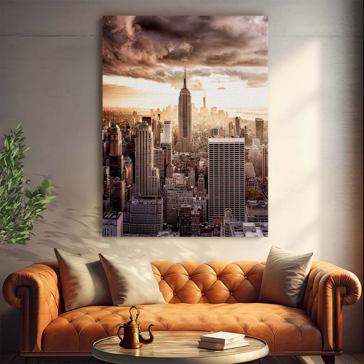 Golden Sunset Over NYC's Iconic Empire State Building Photography by Luxuriance Designs, made in USA