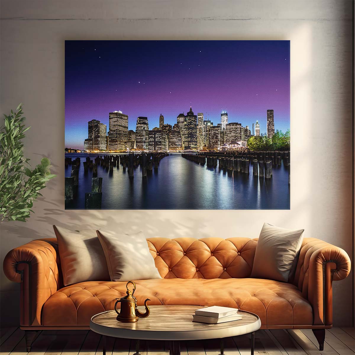 Manhattan Skyline at Night NYC Cityscape Wall Art by Luxuriance Designs. Made in USA.
