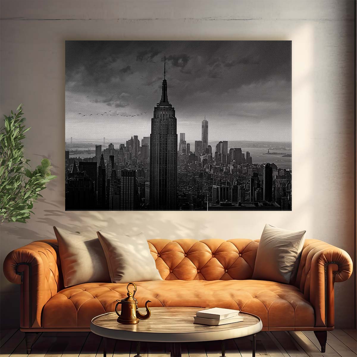 Iconic New York Cityscape Monochrome Skyline Wall Art by Luxuriance Designs. Made in USA.