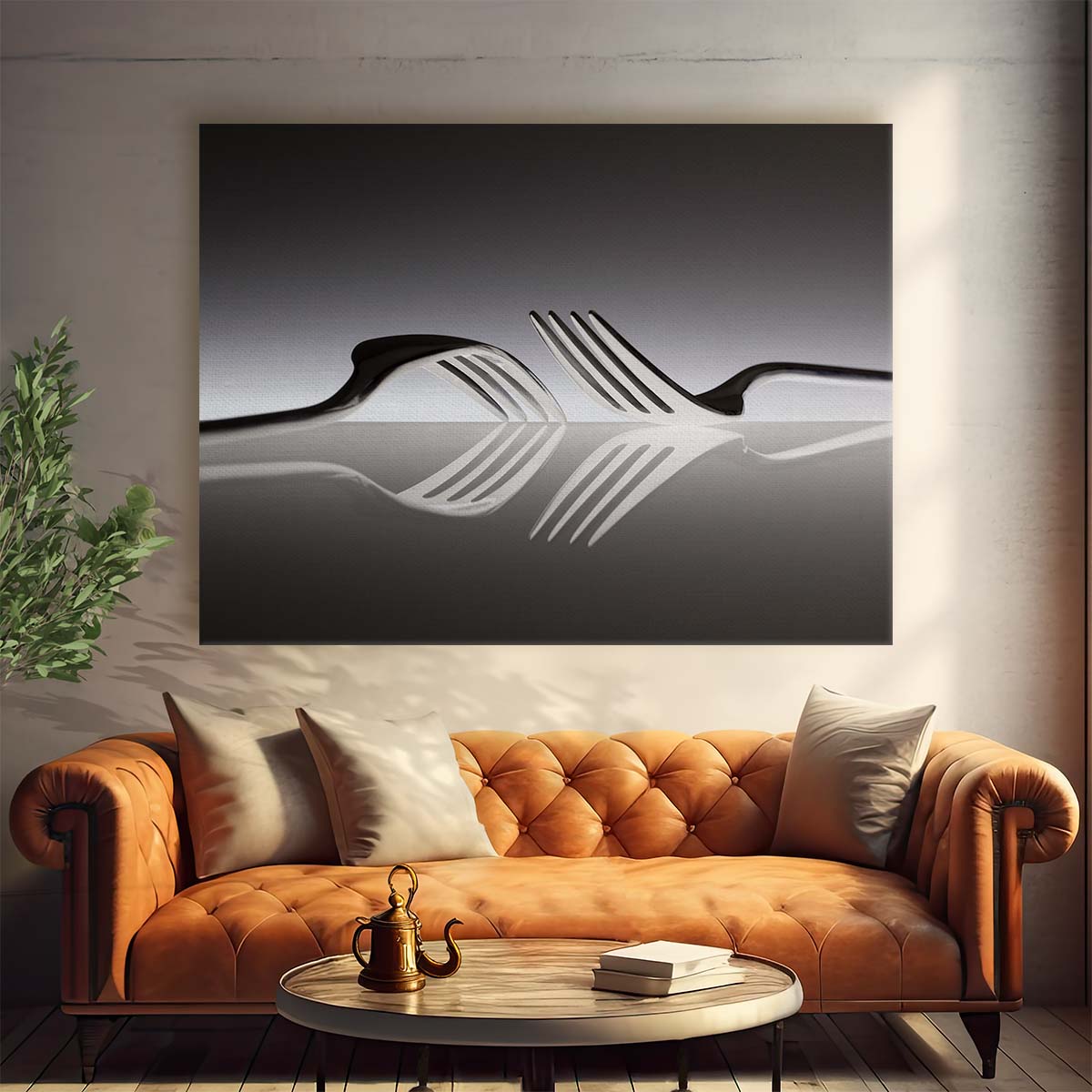 Monochrome Fork Reflection Abstract Kitchen Wall Art Wall Art