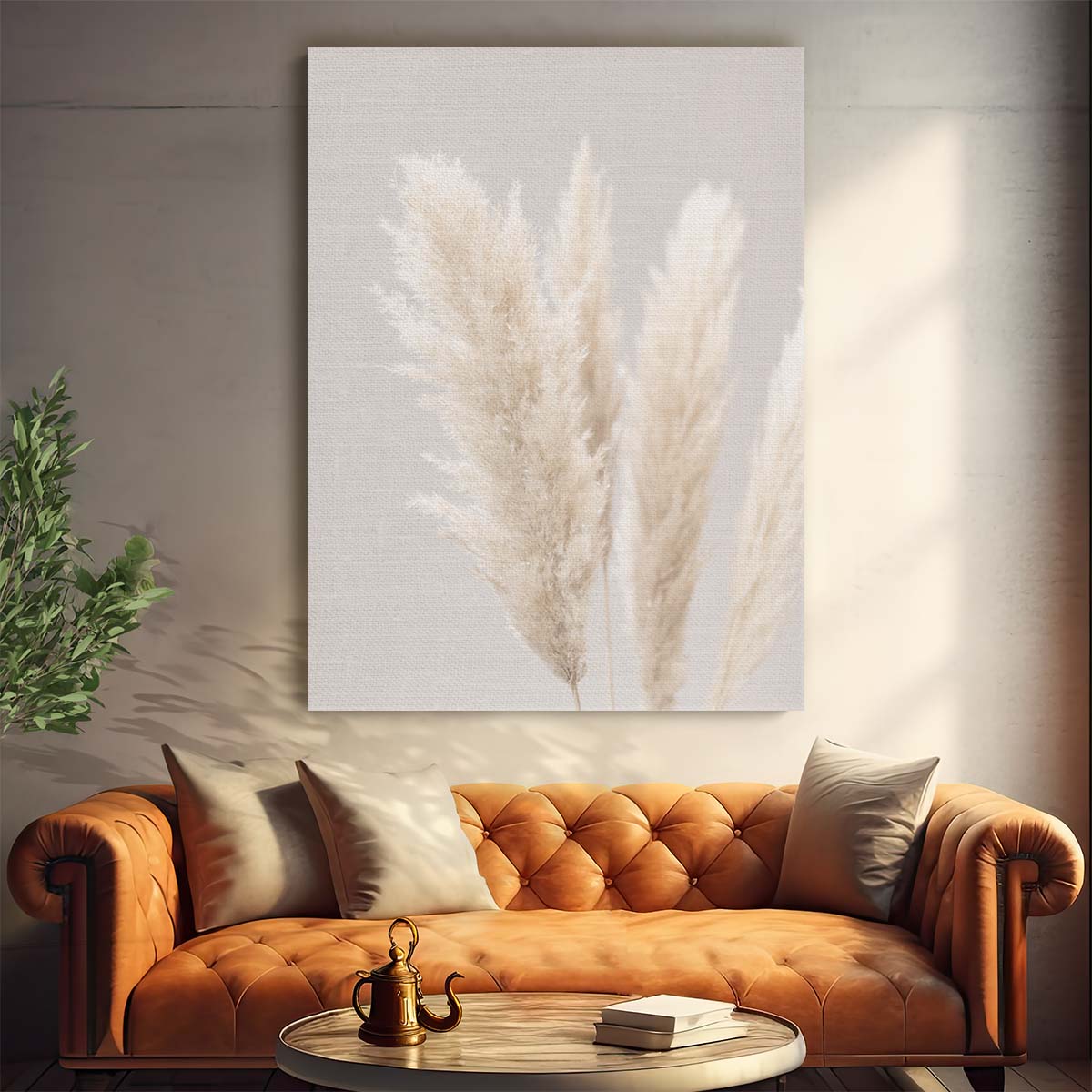 Minimalistic Beige Pampas Grass Botanical Photography Wall Art by Luxuriance Designs, made in USA