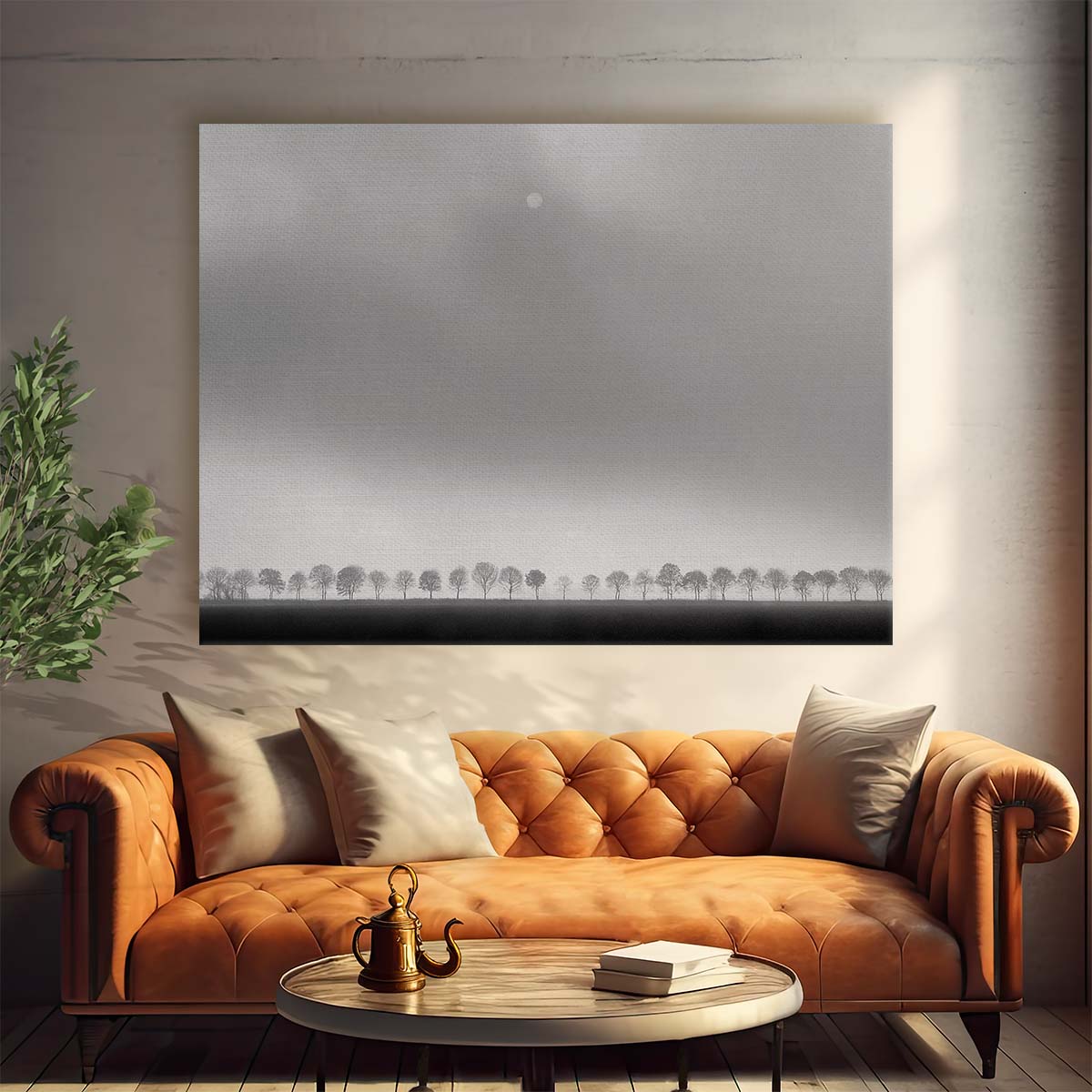 Moonlit Monochrome Tree Panorama Dutch Landscape Wall Art by Luxuriance Designs. Made in USA.