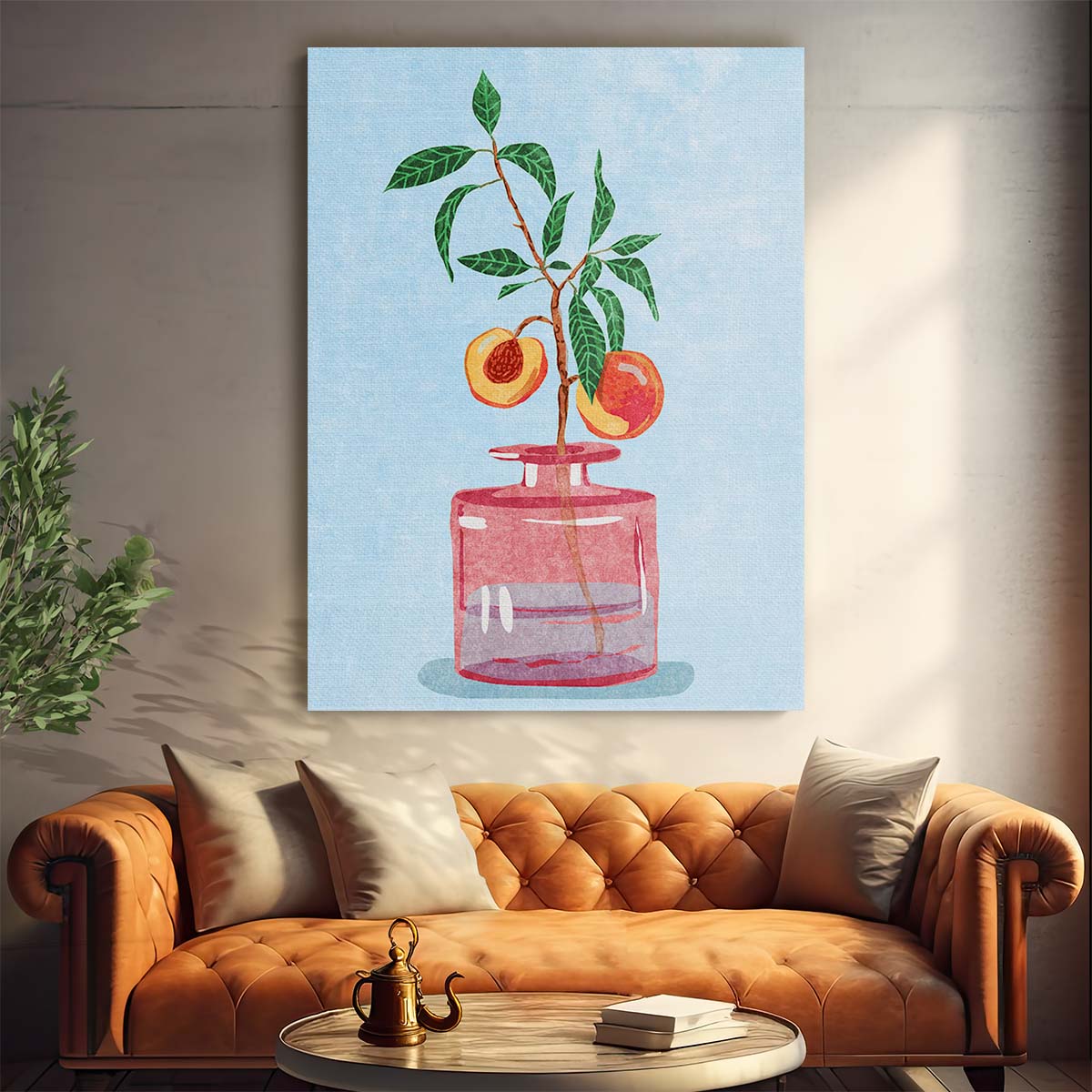 Minimalist Peach Tree Illustration in Vase by Raissa Oltmanns by Luxuriance Designs, made in USA