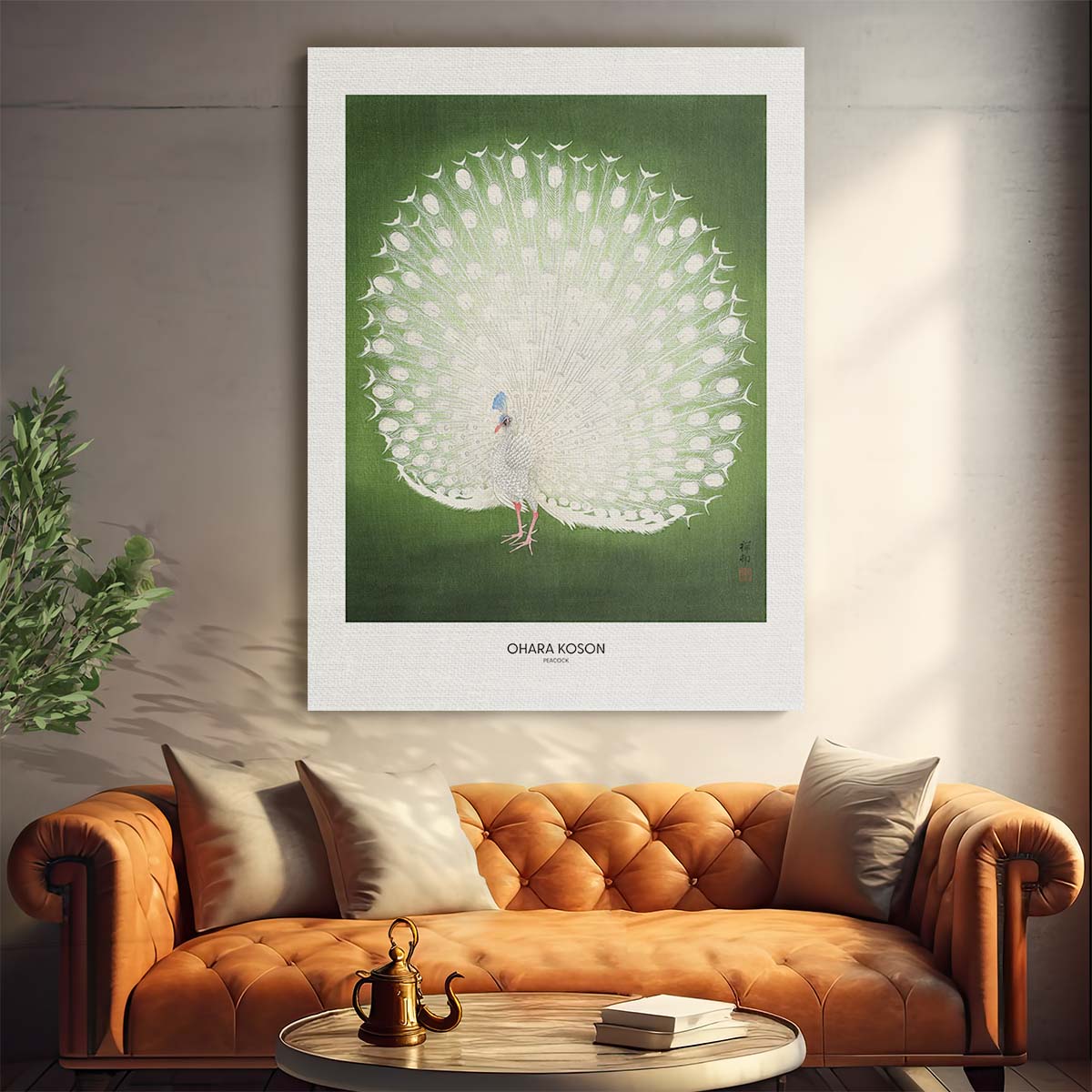 Ohara Koson's Vintage Peacock Illustration - Japandi Style Wall Art by Luxuriance Designs, made in USA