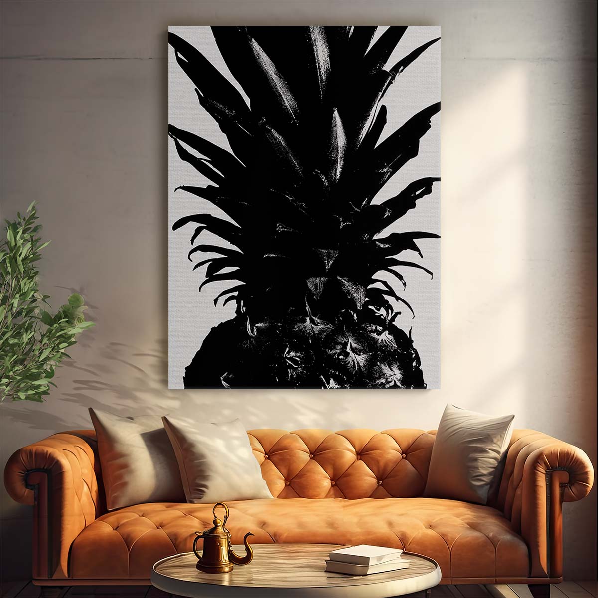 Minimalistic Black & White Pineapple Still Life Photography Art by Luxuriance Designs, made in USA