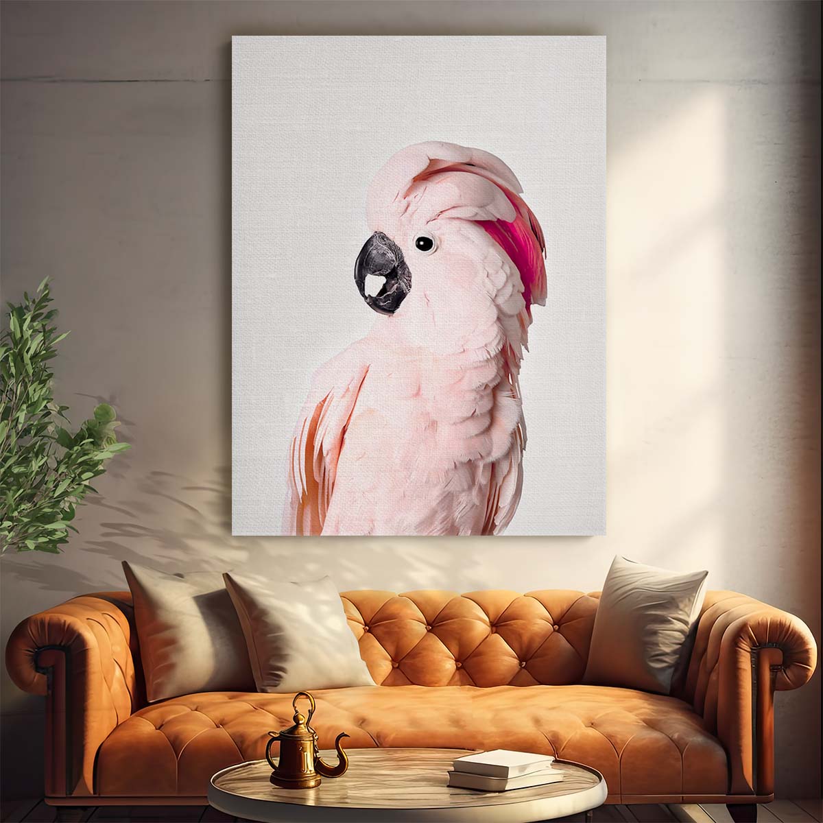 Bright Pink Cockatoo Parrot Photography Artwork on Plain Background by Luxuriance Designs, made in USA