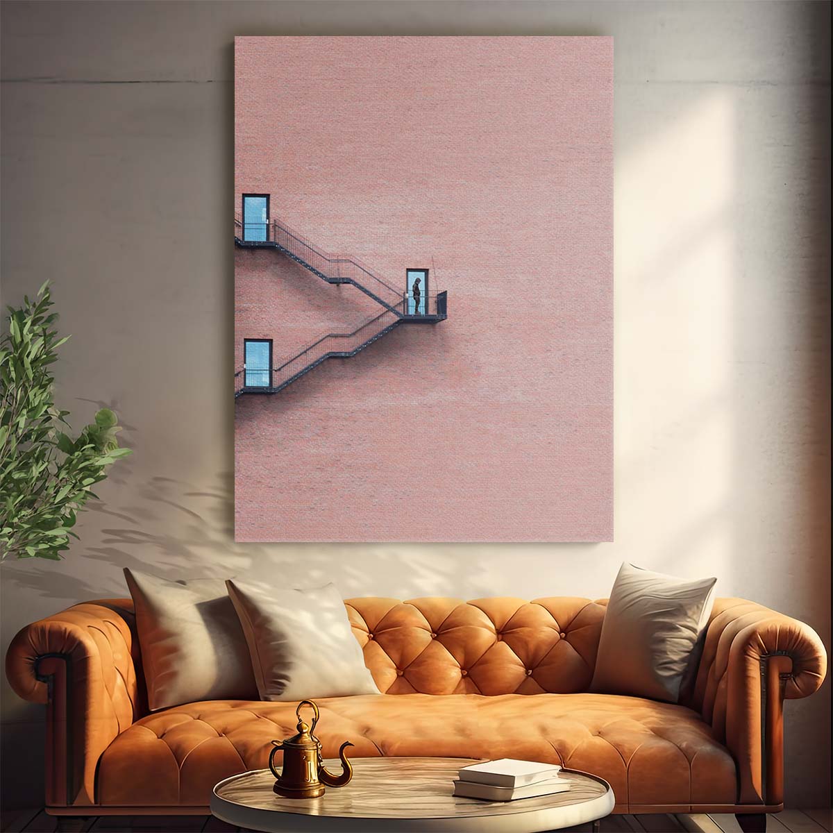 Minimalist Pink Staircase Architecture Photography - Urban Wall Art by Luxuriance Designs, made in USA