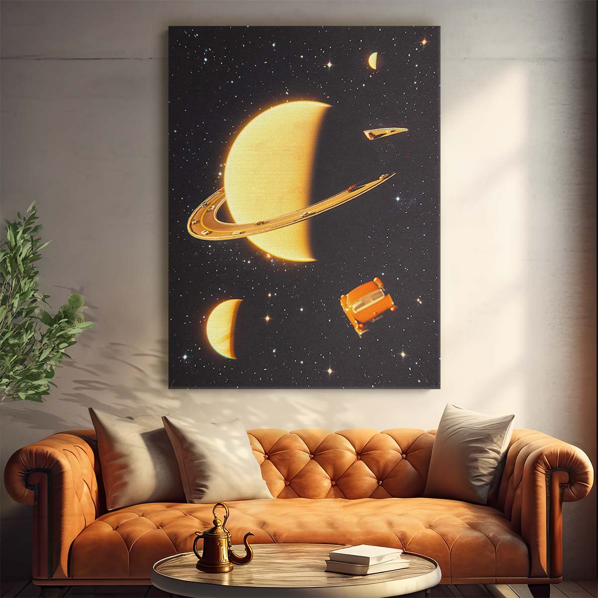 Surreal Saturn Rings Illustration, Retro Futuristic Space Collage Art by Luxuriance Designs, made in USA