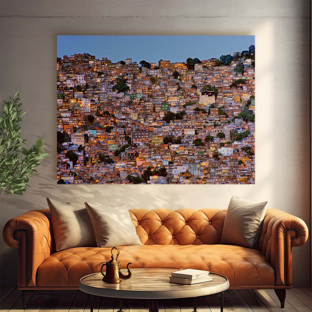 Colorful Rocinha Favela Rio Night Skyline Wall Art by Luxuriance Designs. Made in USA.