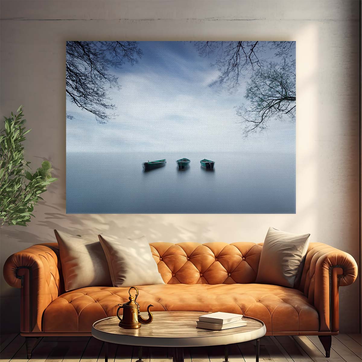 Serene Seascape Tranquil Row Boat Lake Wall Art