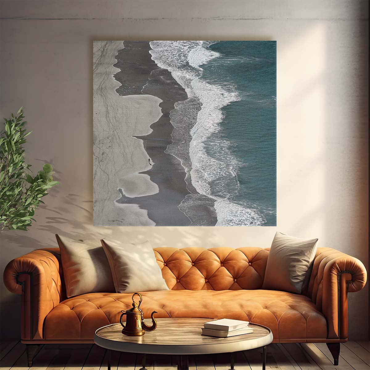 Aerial View of Kvalvika Beach Norway Seascape Running Path Photography Wall Art by Luxuriance Designs. Made in USA.