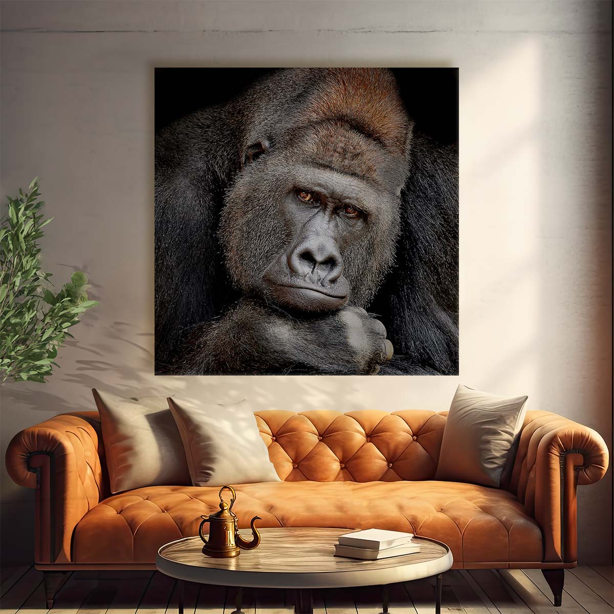 Thoughtful Silverback Gorilla Portrait Majestic Wildlife Photography Wall Art by Luxuriance Designs. Made in USA.