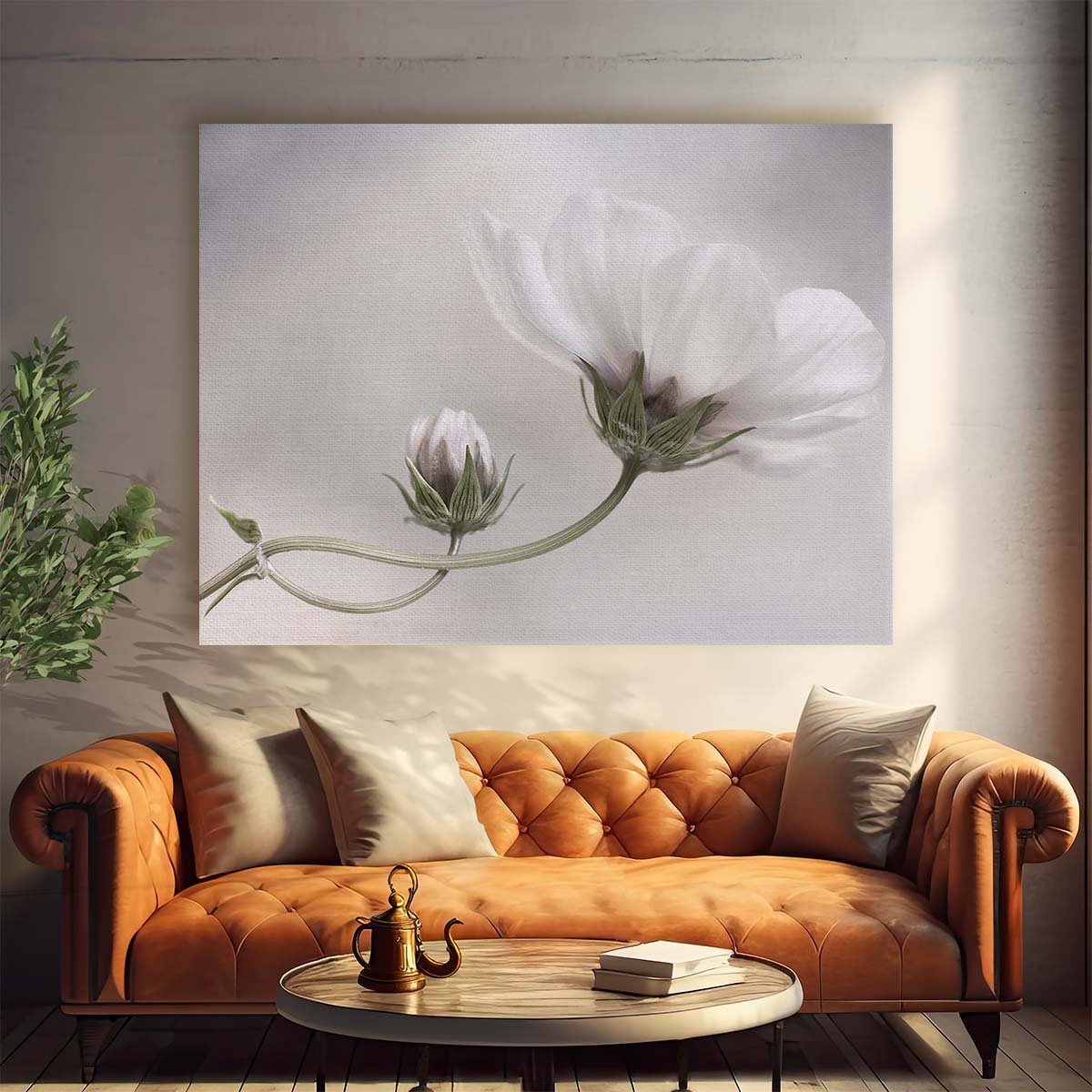 Delicate White Cosmos Flower Macro Photography Wall Art