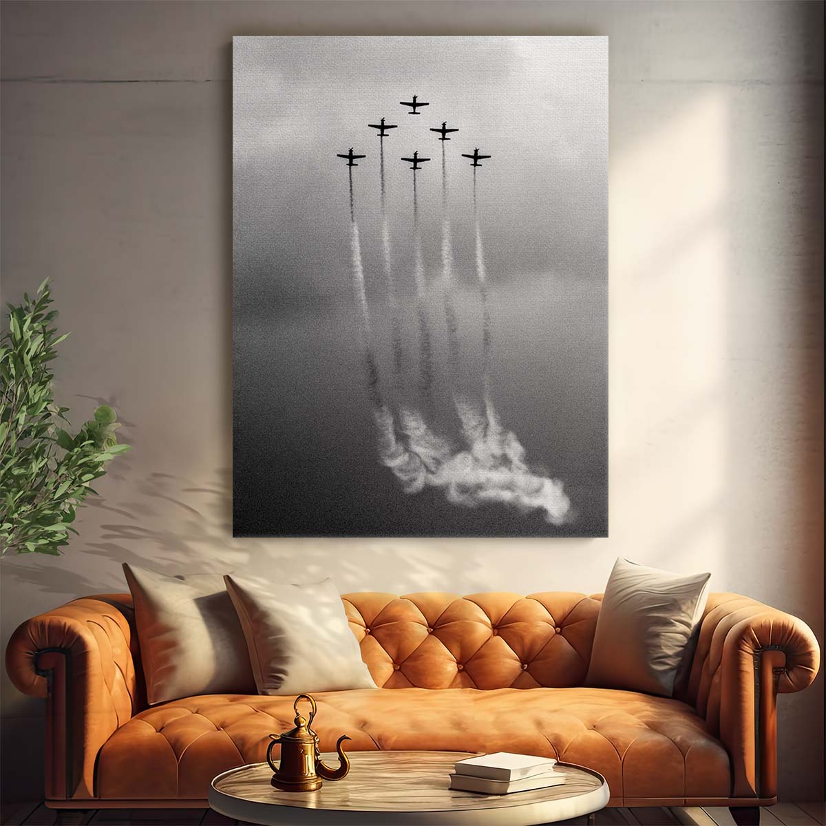 Action-Packed Monochrome Jet Formation Sky Photography Wall Art by Luxuriance Designs, made in USA