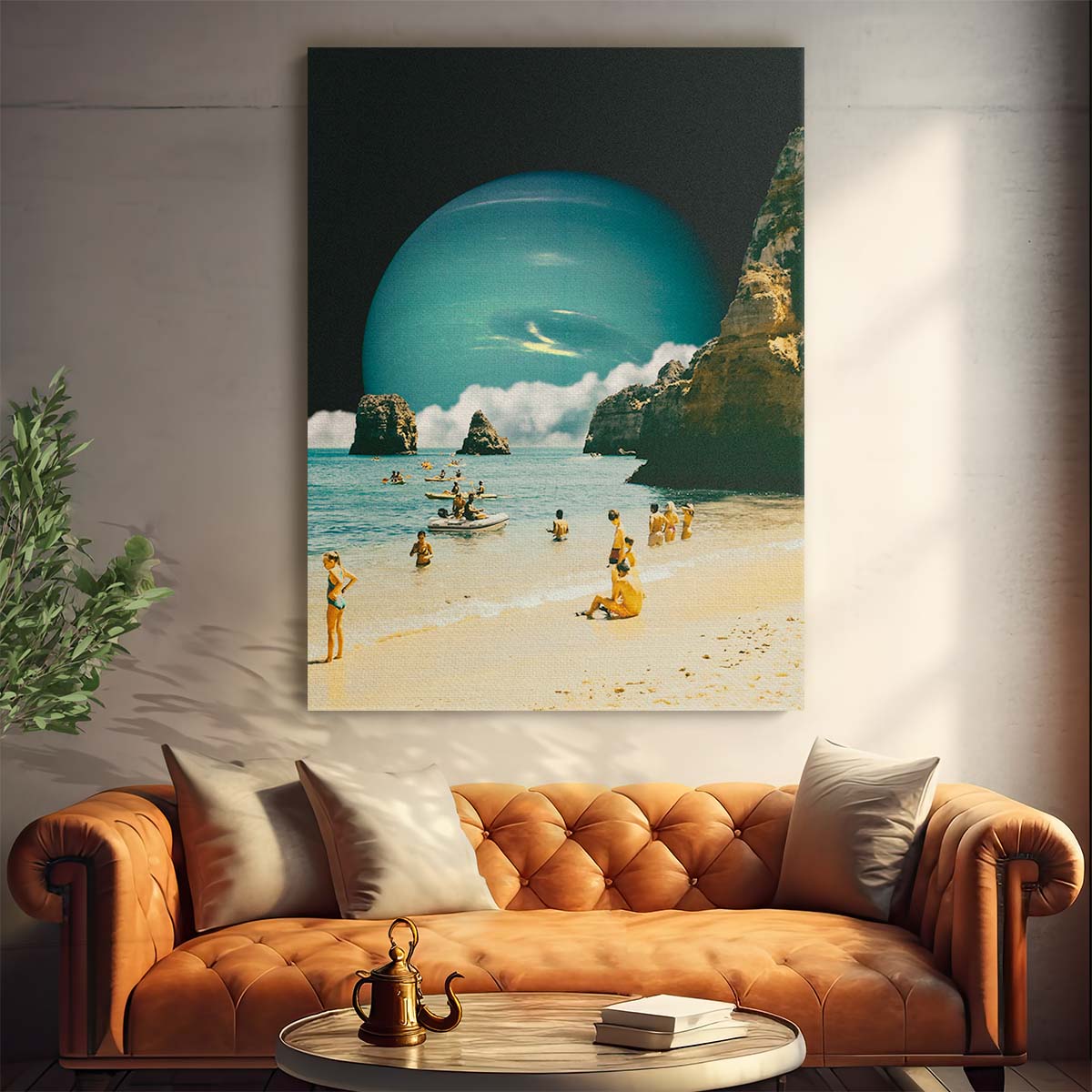 Retro Futuristic Space Beach Digital Collage Illustration Artwork by Luxuriance Designs, made in USA