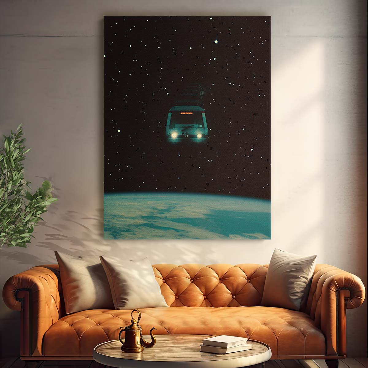 Surreal Space Express Digital Collage Artwork - Retro Futuristic Universe Landscape by Luxuriance Designs, made in USA