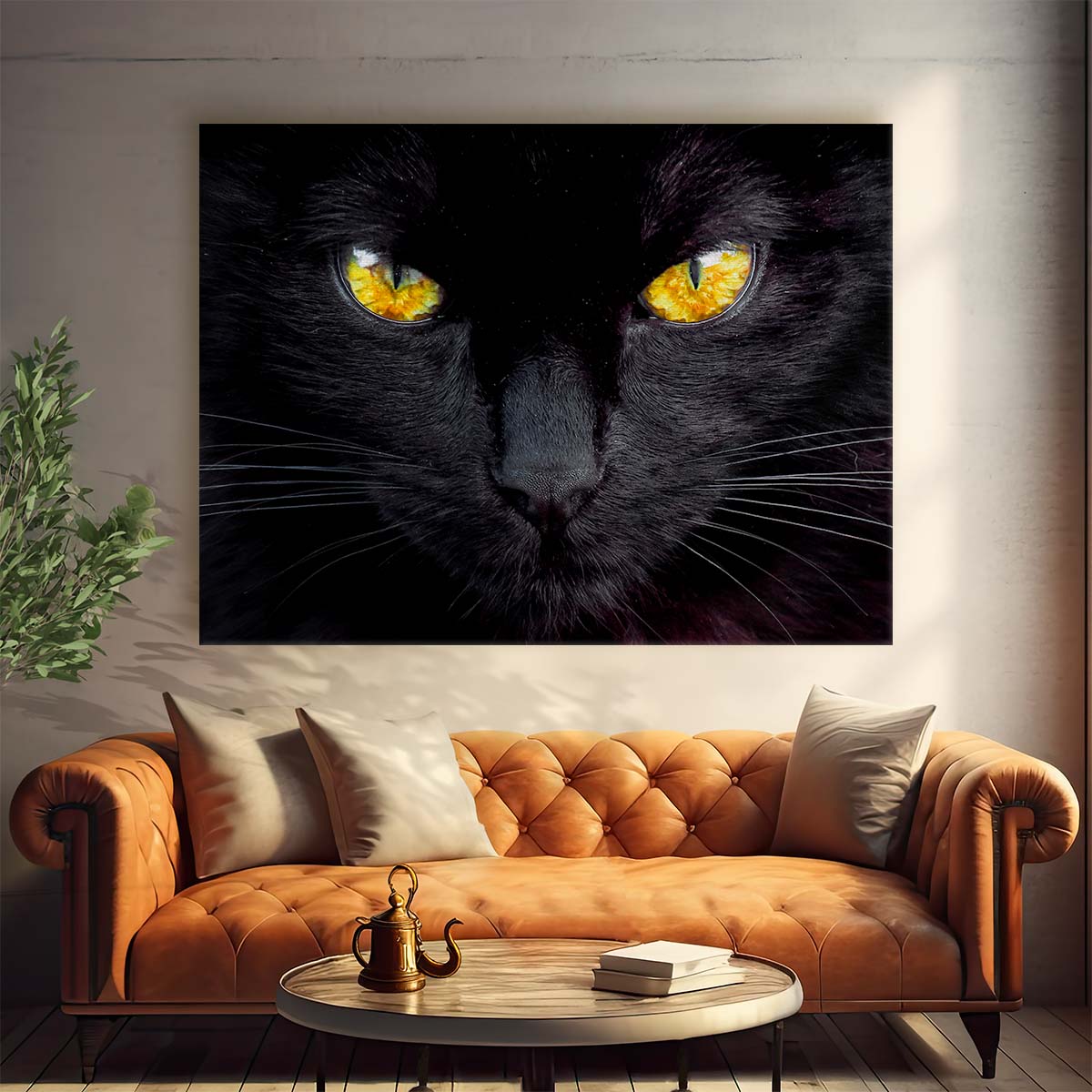 Hypnotic Gaze Black Cat Yellow Eyes Wall Art by Luxuriance Designs. Made in USA.