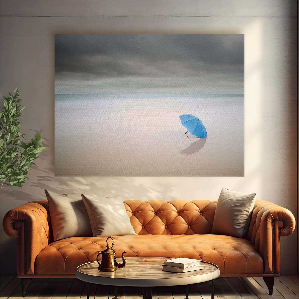 Solitary Umbrella Rainy Beach Solitude Wall Art by Luxuriance Designs. Made in USA.