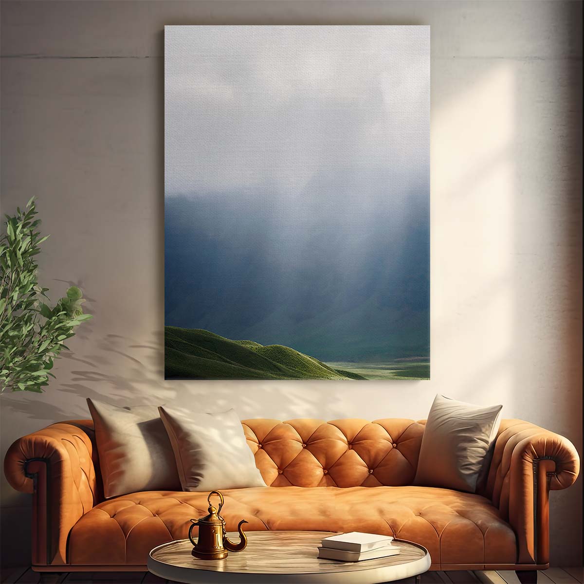 Indonesian Mountain Ridge Photography Foggy Landscape with Sunlit Rocks by Luxuriance Designs, made in USA