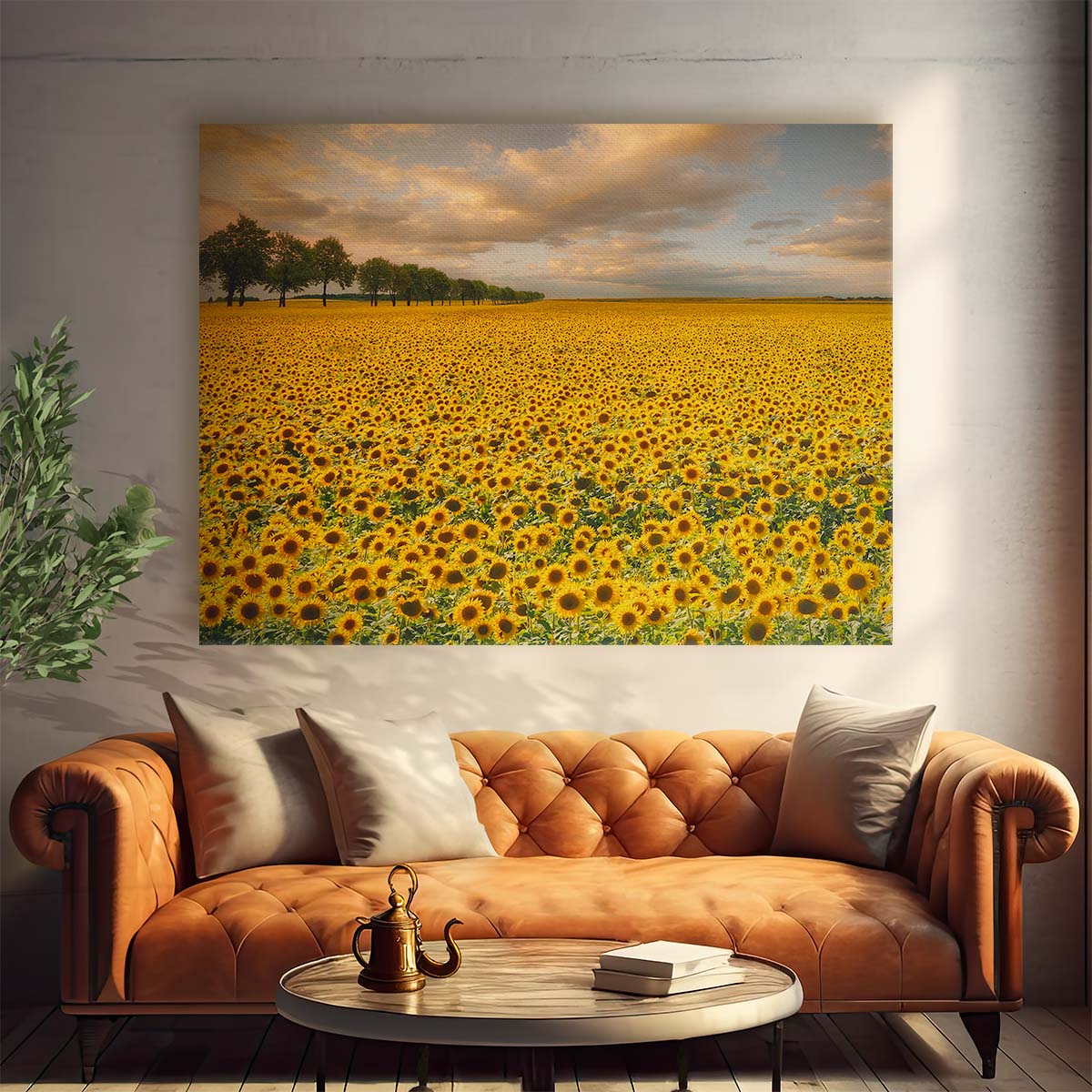 Sunflower Meadow Sunset Polish Countryside Wall Art by Luxuriance Designs. Made in USA.