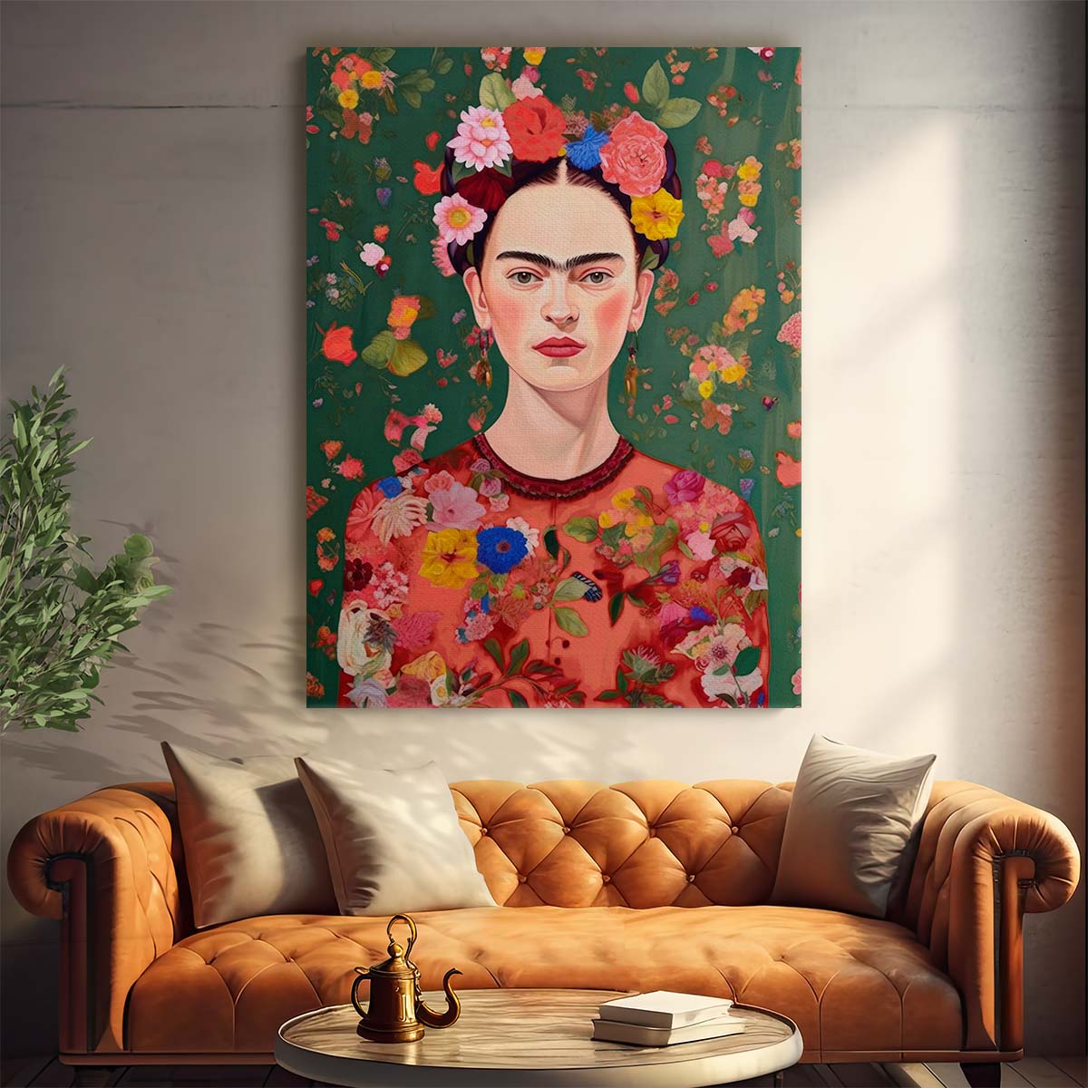 Colorful Frida Kahlo Floral Portrait Illustration by Treechild by Luxuriance Designs, made in USA