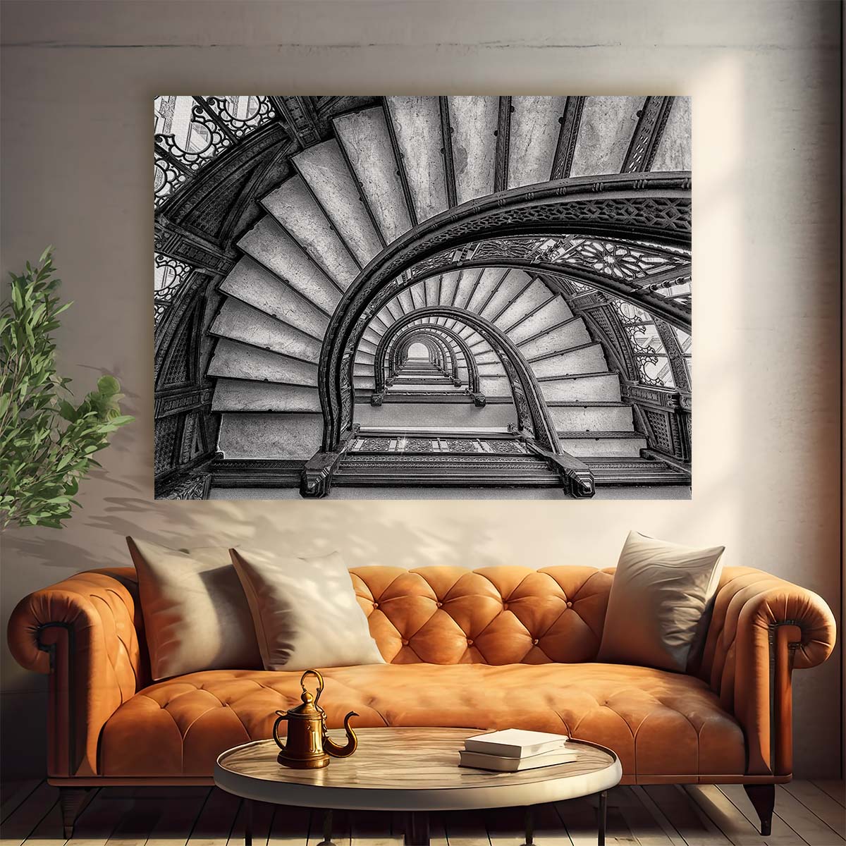 Vintage Chicago Rookery Spiral Stairs Black and White Photography Wall Art