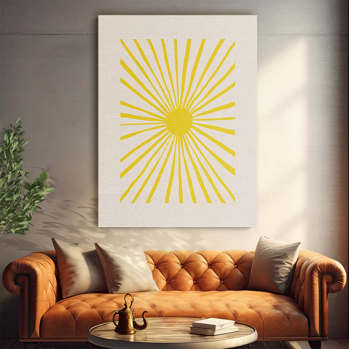 Mid-Century Sun Illustration, Sunny Yellow Sky Geometric Wall Art by Luxuriance Designs, made in USA