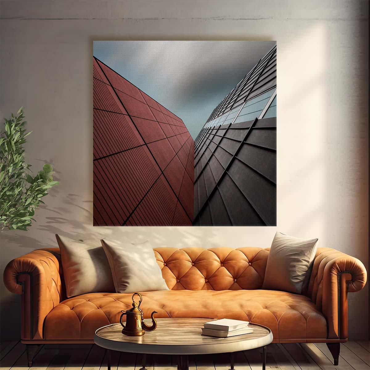 Abstract Urban Architecture High Facade Grid Photography Wall Art by Luxuriance Designs. Made in USA.