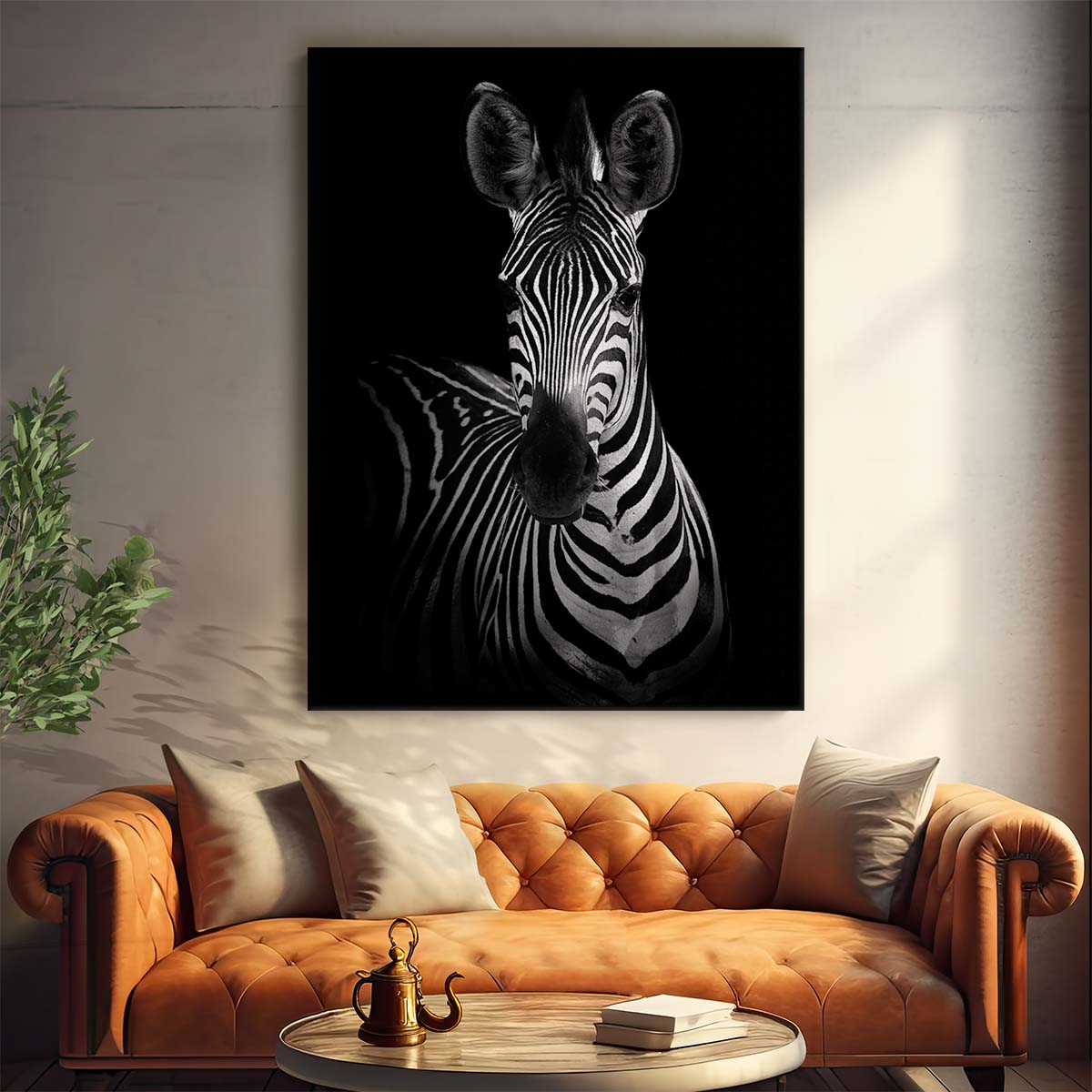 Monochrome Zebra Portrait - African Wildlife Photography Artwork by Luxuriance Designs, made in USA