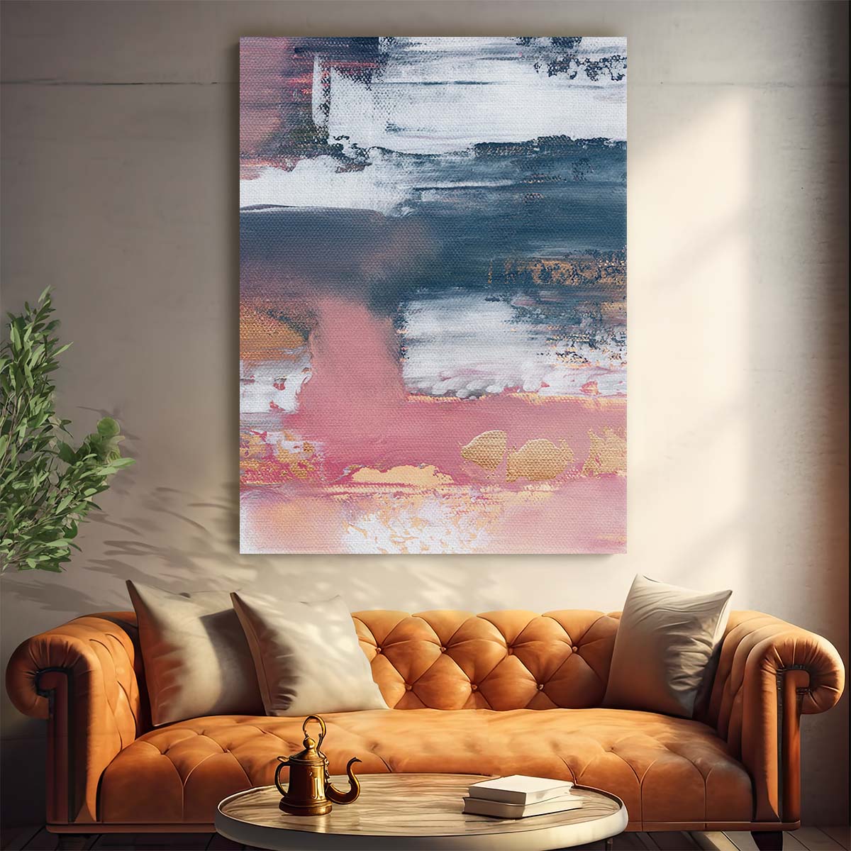 Colorful Tranquility Abstract Canvas Illustration - Blue Pink Painted Artwork by Luxuriance Designs, made in USA